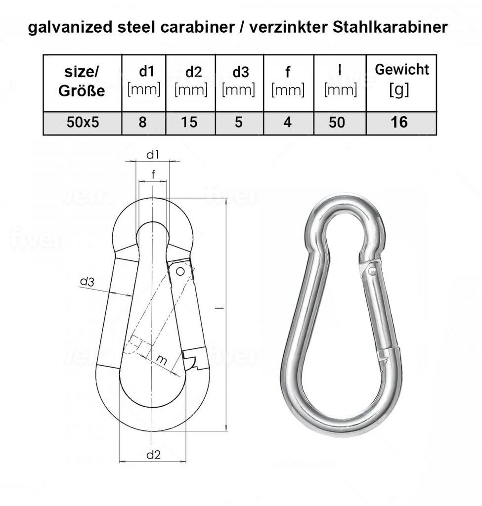 Karabiner, verzinkt (5x50mm)