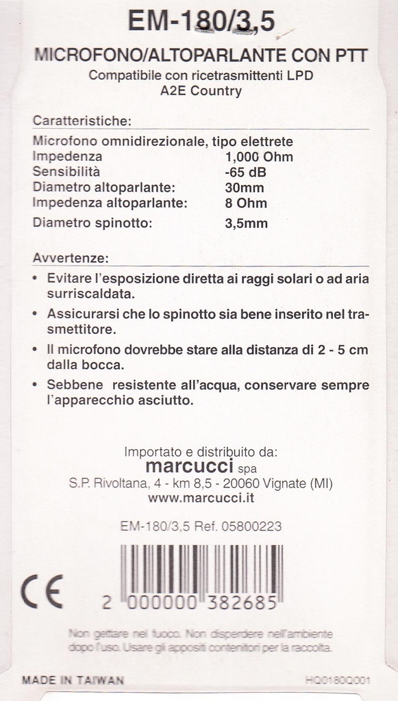 Hand-Mikrofon EM-180 mit 3,5mm Klinke Stereo -  Typenschild